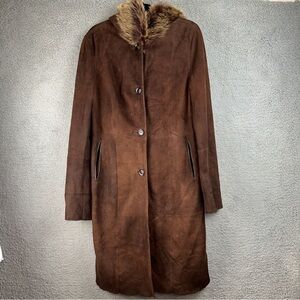 Artico Jacket Womens 8 Brown Original Shearling Leather Suede Long Trench Coat